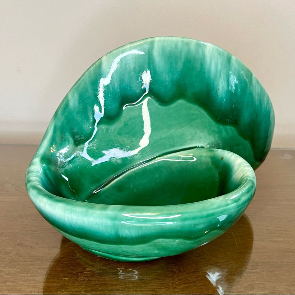 Vintage MCM TV Lamp - Planter, Green Drip Glaze, Shell Design Ambient Light Vibe - Picture 14 of 17